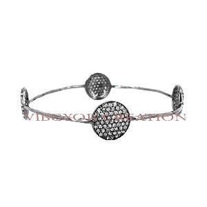 Stylish pave diamond round shape 925 sterling silver bangle