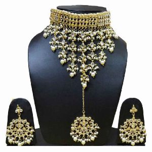 Meena Kundan Jadau Stone Look Gold Plated PartyWear Handmade Necklace Jewelry set