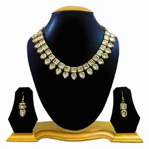 Meena Kundan Stone Style Gold Plated Party Wear Look Handmade Necklace Jewelry set
