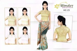 Stretchable Blouse with Half Net Sleeve