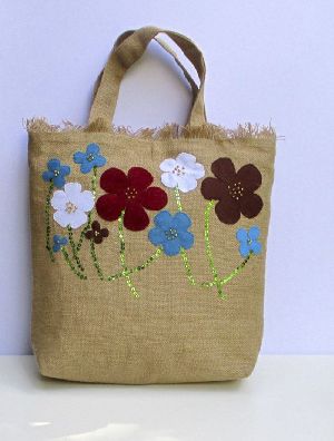 Flower Patch Work Jute Handbag
