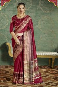 Maroon Tussar silk handloom saree