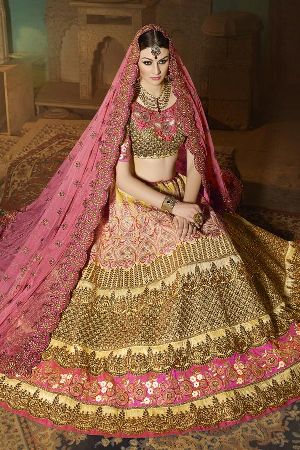 Peach - Beige silk Lehenga