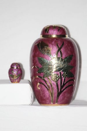 Tulip Enamel Pink Brass Urn