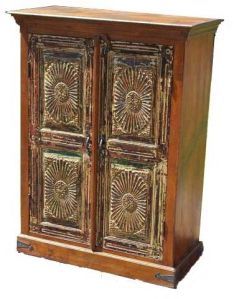 WOODEN OLD SUN CARVED DOOR CABINET