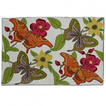 Butterflies Wool Embroidered Traditional Handmade Rug