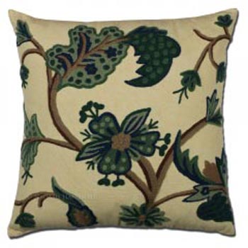 Tambakoo Crewel Cushion Cover Wool Embroidered Cotton Pillow