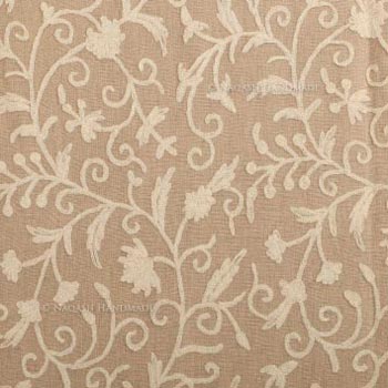 Techmal White Crewel Wool Embroidered Natural Linen Fabric