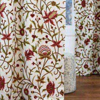 Wardar Hand Embroidered Cotton Crewel Curtain Fabric