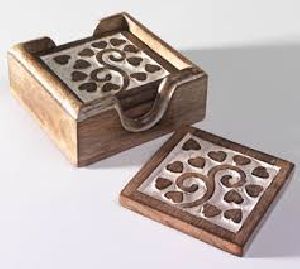 Wooden Carved Tea Coasters