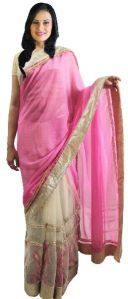 Chik style dual colour chiffon saree