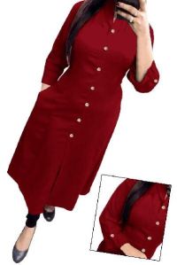 Womens Pure Cotton Maroon Color Straight Cut Selfie Kurti