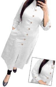 Women's Pure Cotton White Color Straight Cut Salfie Kurti With Pocket