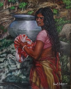 Aluminum Vessel Woman Standing Painting