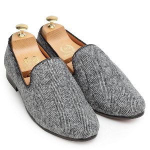 Faux Leather Light Grey Slip Ons