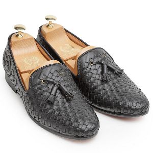 Tassel Black Woven Moccasins