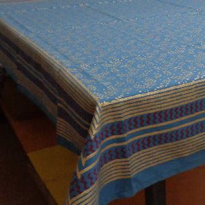 Khadi technique print Gold on Blue Cotton Tablecloth