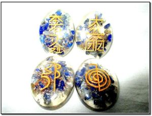 Oval Orgone Usui Engraved Stones Set - Lapis