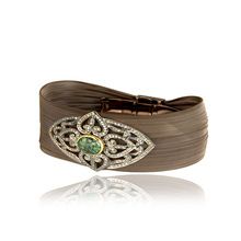 Jade Carved Pave Diamond Mesh Bangle