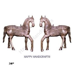 wooden white metal fitting horse pair of 2