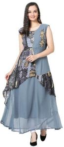 Patch Work Georgette Designer Grey Kurti