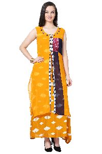 Button Work Designer Orange Kurti