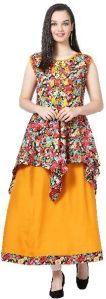 Floral Print Designer Orange Kurti