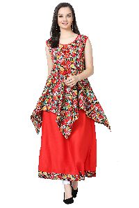 Floral Print Designer Red Kurti