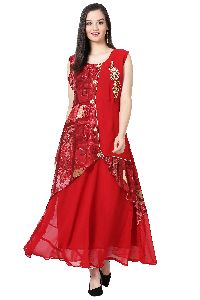 Patch Work Georgette Designer Red Kurti