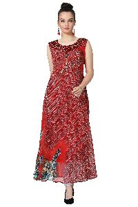 Swarovski Work Chiffon Designer Red Kurti