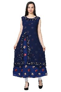 Swarovski Work Front Slit Designer Blue Kurti