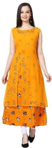 Swarovski Work Front Slit Designer Yellow Kurti