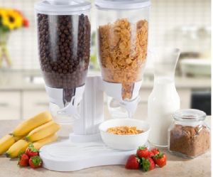 KAWACHI PLASTIC DUAL DOUBLE CEREAL DRY FOOD DISPENSER AND CONTAINER
