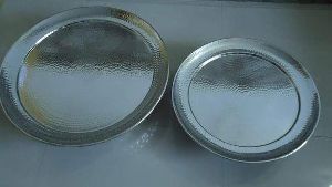 Round Serving Tray Hammered Stainless Steel