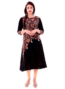 Kalamkari Print Fringed A Line Kurti