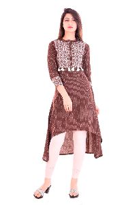 Kantha Worked Printed High Low Hemline Kurti