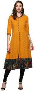 Mustard Cotton Anarkali Kurti