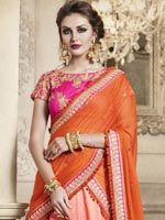 Victorious Orange And Peach Silk Lehenga Saree