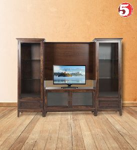 WOODEN TV UNIT WITH GLASS CABINET