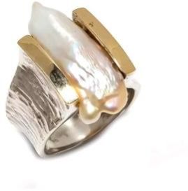 Natural Two tone Pearl Silver ring