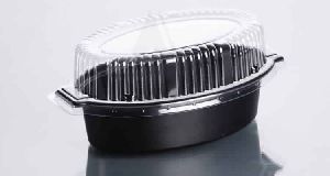 500 gms Black Oval Tray with Clear Lid