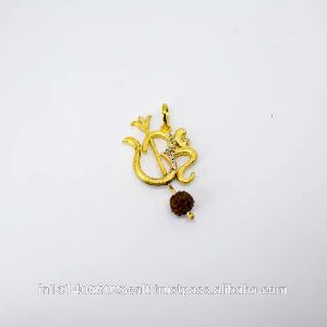 Rhodhium polished zircon studded om trishul pendant