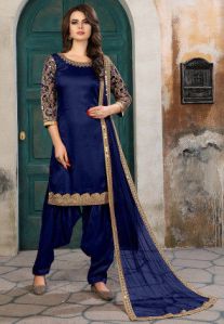 Royal Blue Hand Embroidered Pure Silk Suit Material