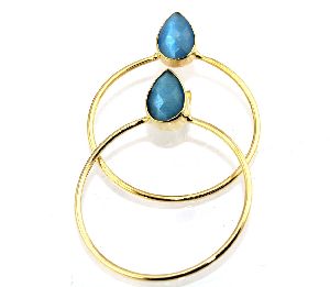 Gemstone Sky Blue Monalisa 24k Gold Plated Pear Shape Hoop Earring