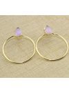 hoop Pink Chalcedony gold plated earring
