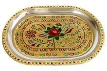 STAINLESS STEEL MEENAKARI DECORATIVE TRAY