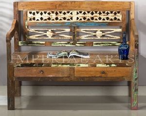 RECYCLE WOOD BENCH WITH two DRAWER