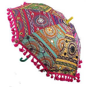 Handmade Bohemian Cotton Fashion Multi Colored Sun Umbrella Embroidery Parasol