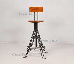 Vintage Industrial Iron Wooden Seat Bar Stool Chair
