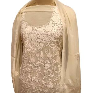 Creamy Delight Floral Dress Fabric Georgette With Matching Dupata